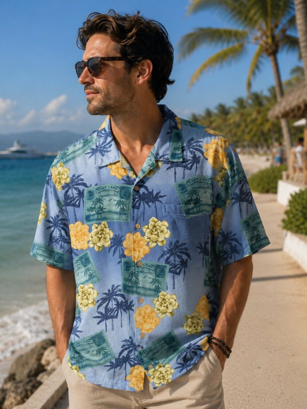 Tommy Bahama 100% Silk Hawaiian Beach Palm Tropical Button Up Short Sleeve Shirt
